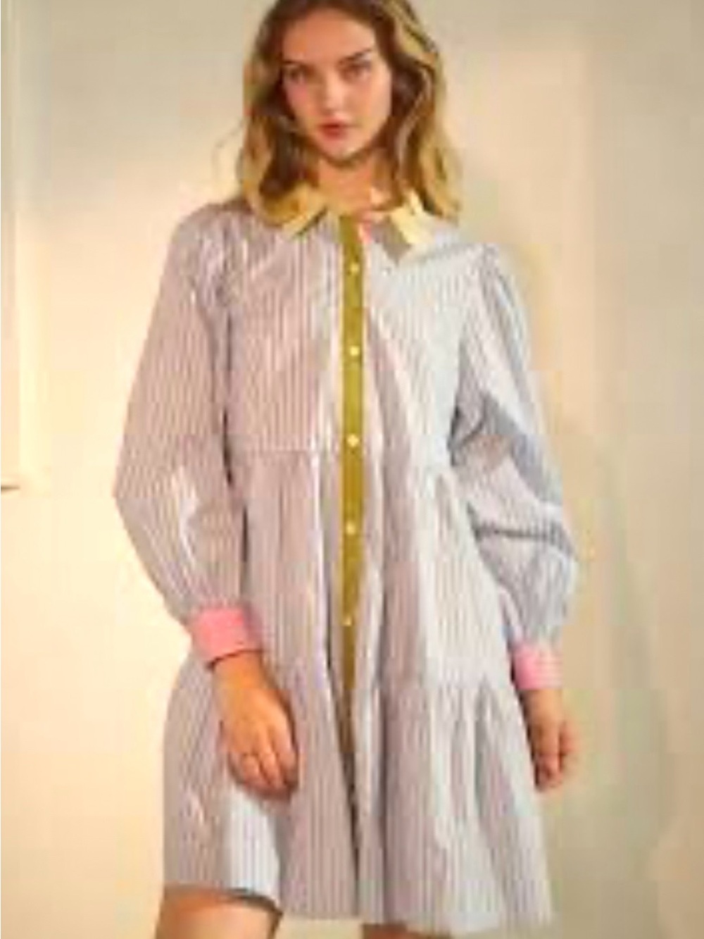 ODDI Striped Tiered Button-Down Shirt Dress – Size M